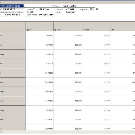 Exportation des données astrométriques